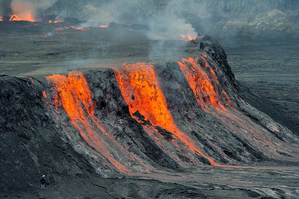 Mount Nyiragongo in the Virunga Mountains, Democratic Republic of the Congo, erupting in 2021