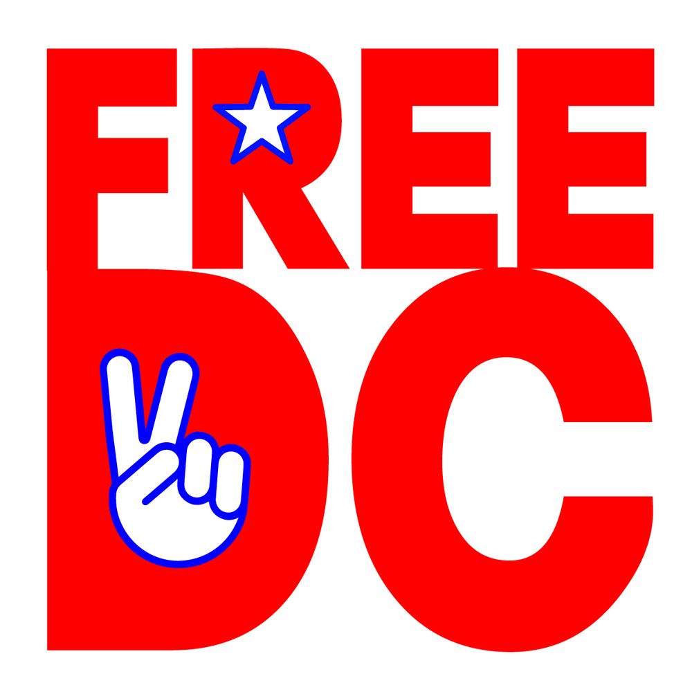Free DC: The negative space of the R is a star. The negative space of the D is the 'victory fingers sign'.