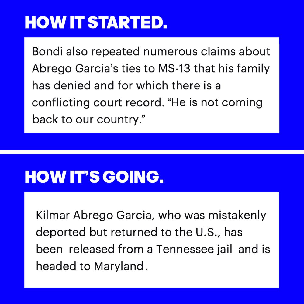 HOW IT STARTED: Bondi also repeated numerous claims about Abrego Garcia’s ties to MS-13 that his family has denied and for which there is a conflicting court record.“He is not coming back to our country.
