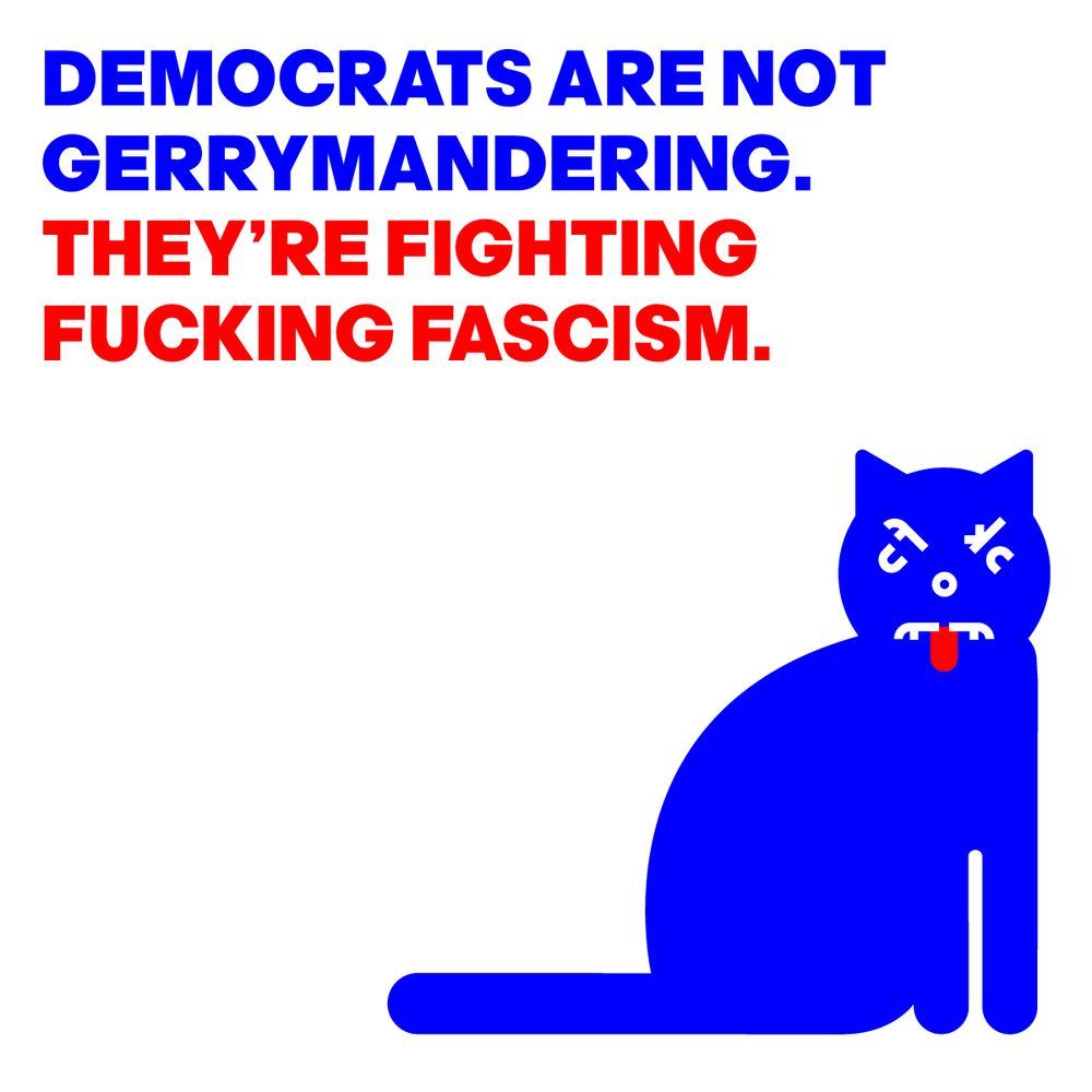 IMAGE OF AN ANGRY CAT WITH THE WORDS: DEMOCRATS ARE NOT BE GERRYMANDERING. THEY'RE FIGHTING FUCKING FASCISM. 