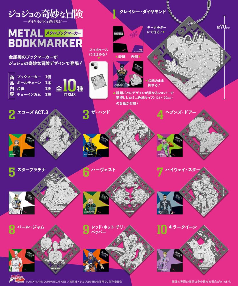 ジョジョのメタルブックマーカーの裏面の全キャラ