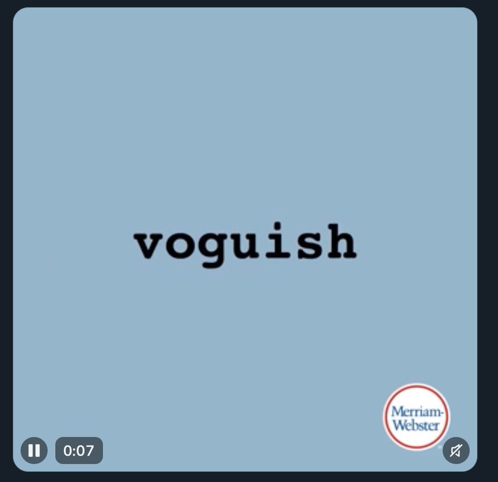 The word stopped on was “Voguish,” written in black text on a light blue background. 