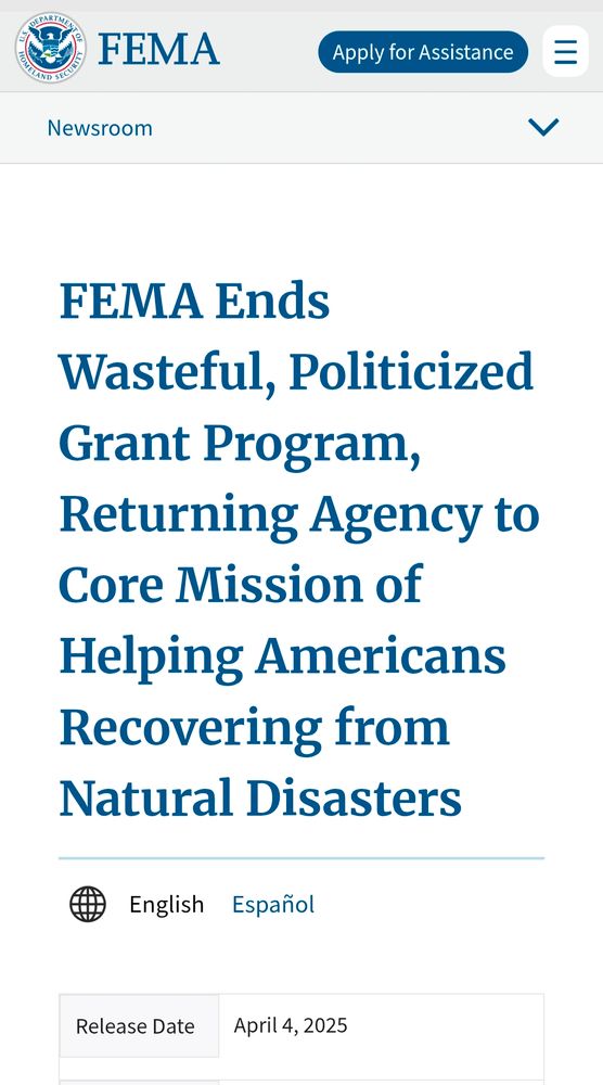 New Trump page announcing the end of the program while claiming that the purpose of FEMA is just to subsidize recovery.