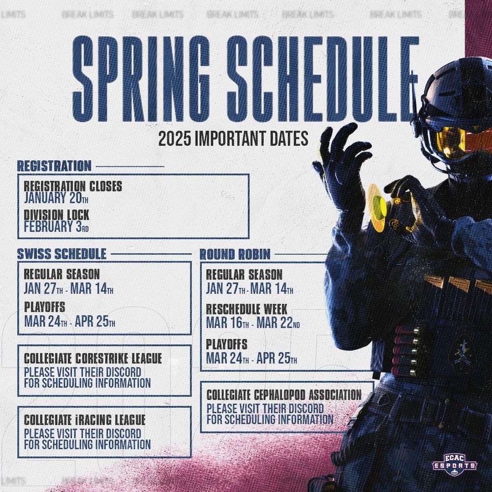 ECAC Esports Spring Schedule
2025 Important Dates
