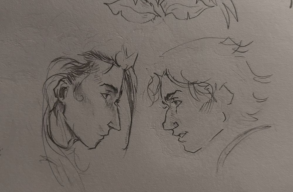 Work in progress sketch of Silco and Vander staring lovingly into each other’s eyes 