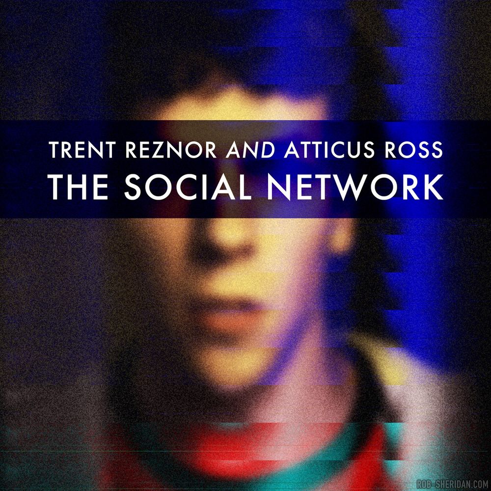 "Trent Reznor and Atticus Ross: The Social Network" album cover art by Rob Sheridan, 2010. A glitched image of Jesse Eisenberg as Mark Zuckerberg from the film. Full gallery and commentary at https://www.patreon.com/posts/41677761
