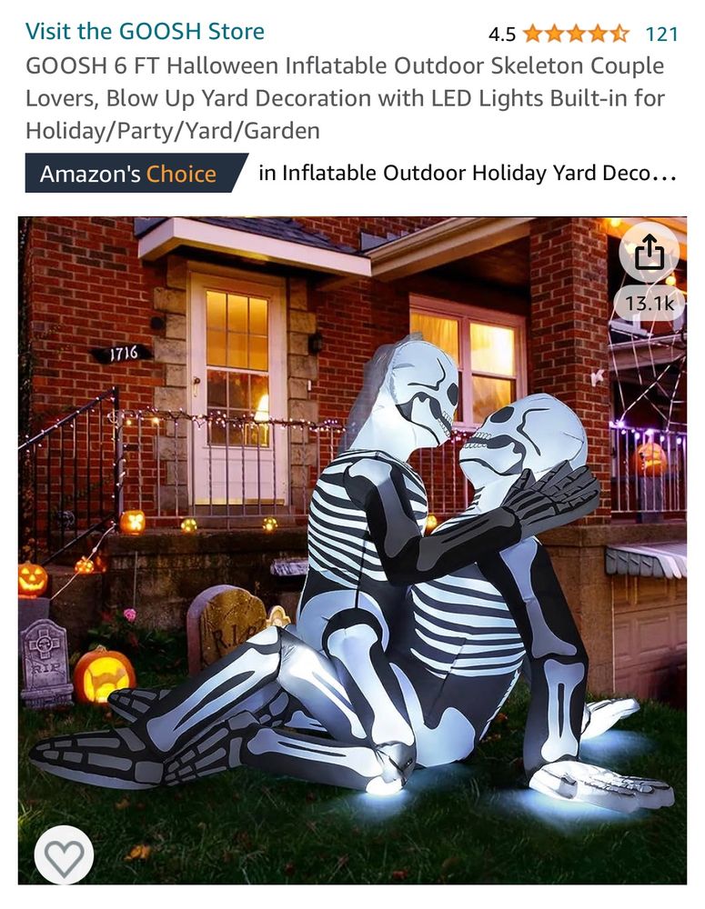 Screenshot of an Amazon listing for a six foot inflatable of two concerningly horny skeletons making sensual skeleton love