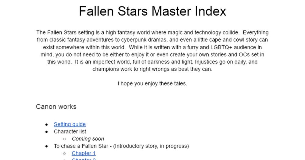 Fallen Stars Master Index