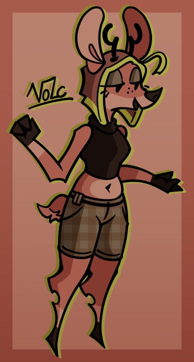 Scout, an original character by the user ~UbiquitousDeer on Art Fight, imitating the right note pose of Umami, a character from the Friday Night Funkin' Mod "Flavor Rave".