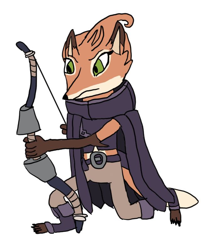 Art of Fleet from Rivals of Aether 2 crouching, reading her bow and arrow