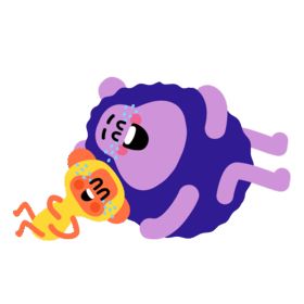 A cartoon of two monkey-like creatures lying on the ground laughing, with tears coming out of their eyes.