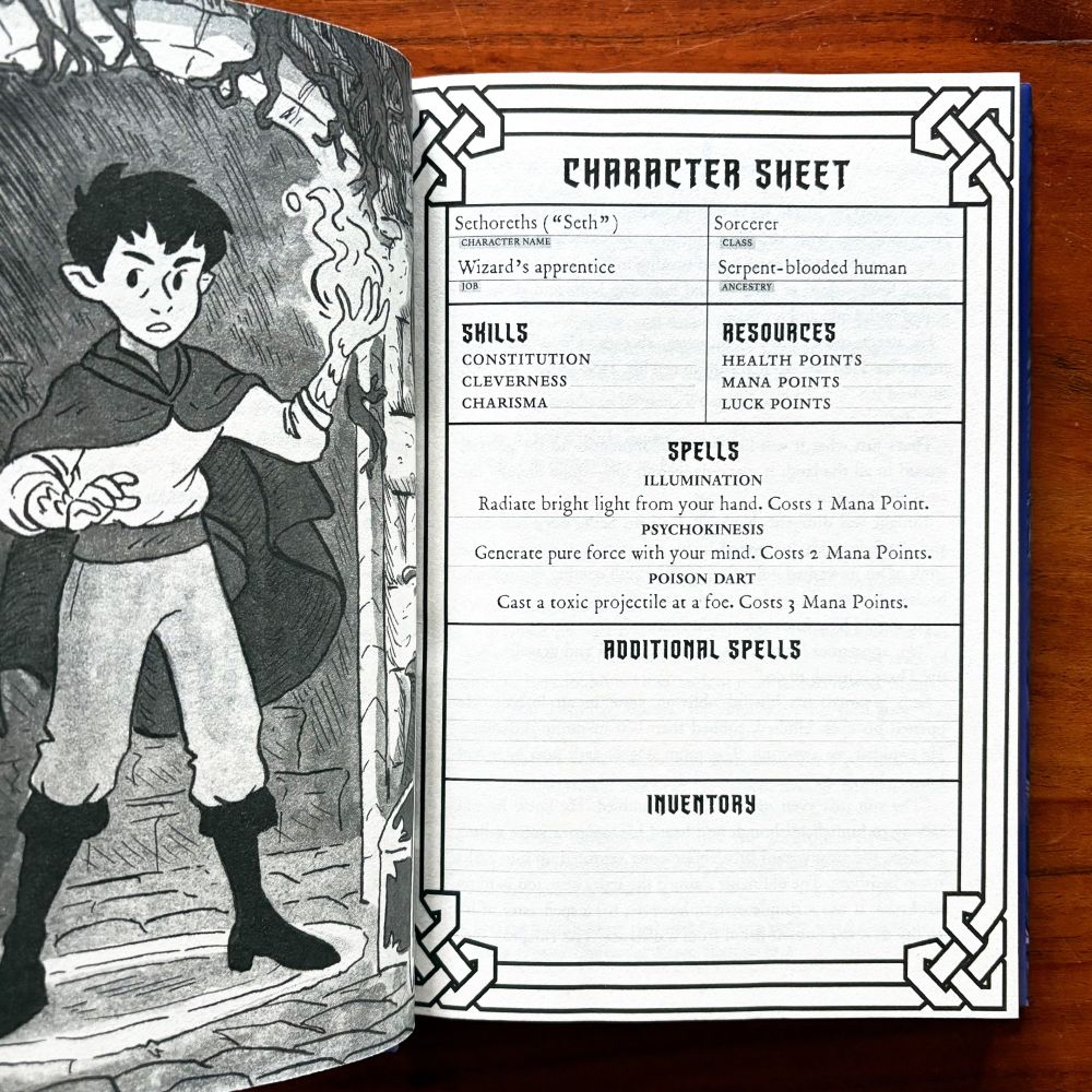 Interior spread from “Roll For Danger: The Cursed Catacombs” by Nick Eliopulos, art by Ethan M. Aldridge