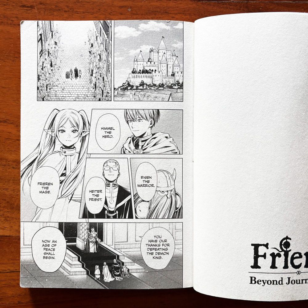 Interior spread from ”Frieren: Beyond Journey’s End — Vol 1”. Story by Kanehito Yamada, art by Tsukasa Abe.