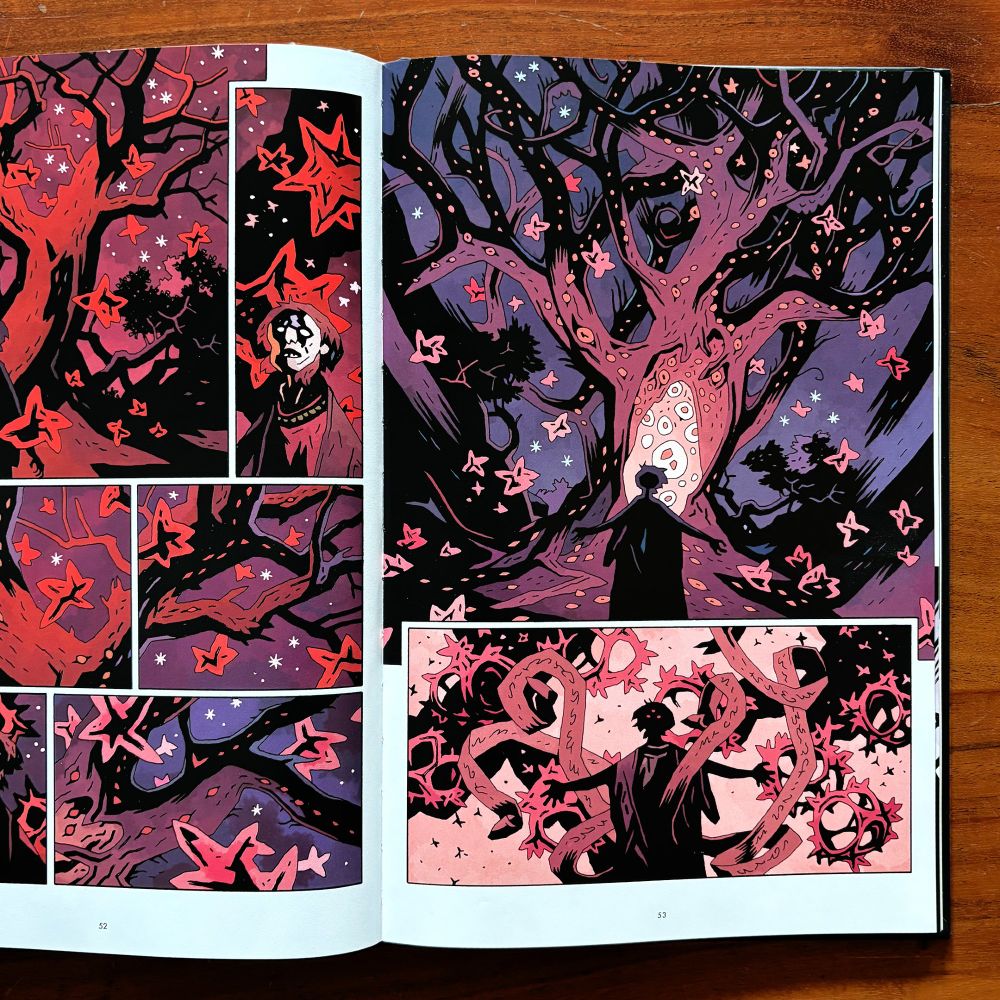 Interior spread from “Bowling With Corpses & Other Strange Tales From Lands Unknown”, story and art by Mike Mignola, colors by Dave Stewart, letters by Clem Robins