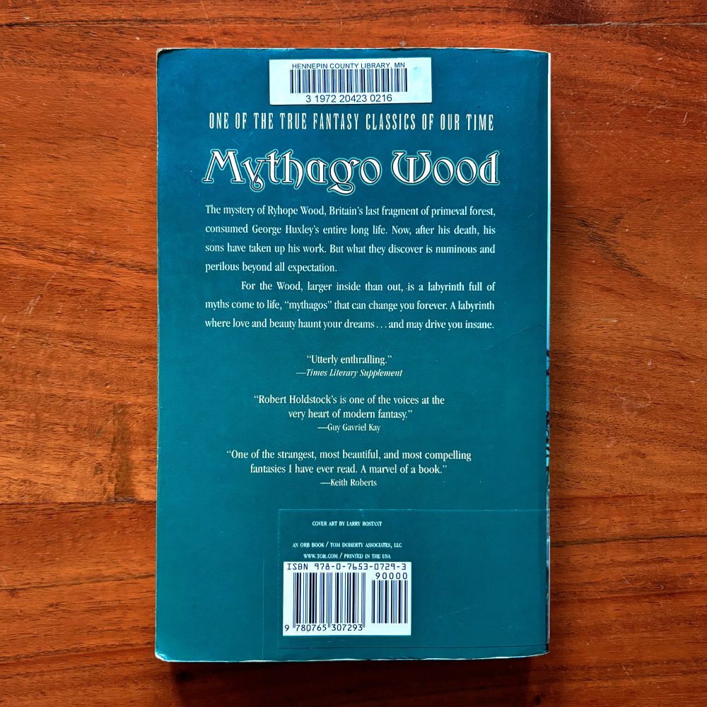 Back cover of “Mythago Wood” by Robert Holdstock