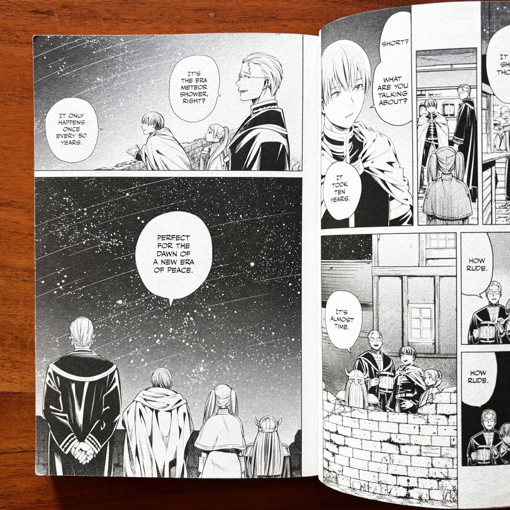Interior spread from ”Frieren: Beyond Journey’s End — Vol 1”. Story by Kanehito Yamada, art by Tsukasa Abe.