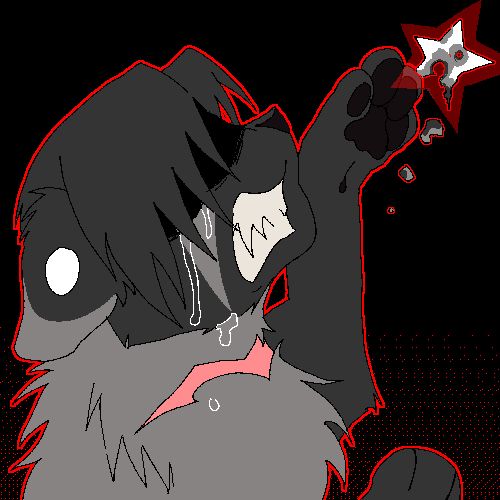 Shadowsight from Warrior Cats

A dark grey tabby tom with lighter grey hightlights and scars.
He weeps as he reaches a bright white star that is turning into ash and emits a red light.
The background is black with some red highlight gradient.