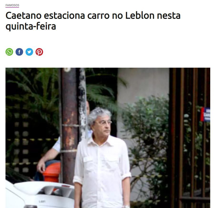 print da notícia do portal Terra "Caetano estaciona carro no Leblon nesta quinta-feira", publicada em 10 de março de 2011.