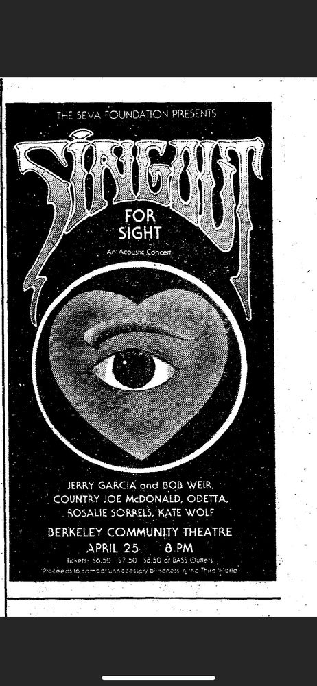 On April 25, 1981, Jerry Garcia was joined by Bob Weir, John Kahn, Mickey Hart and Bill Kreutzmann at a SEVA Benefit in Berkeley. They headlined the show, playing an acoustic set of mostly Grateful Dead songs. This unique event created the blueprint for a Garcia benefit that was understood not to be a Grateful Dead show. 