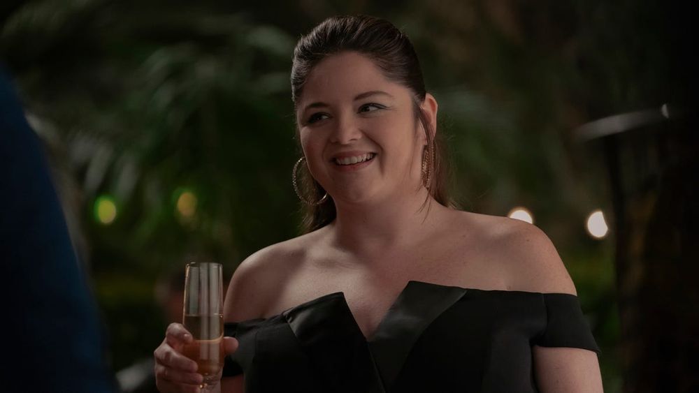 Meg Stalter as Kayla from Hacks at a formal event