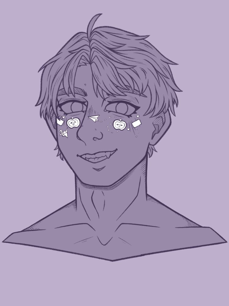 A headshot W.I.P of Caleb from Love and Deepspace with cute stickers on their face.