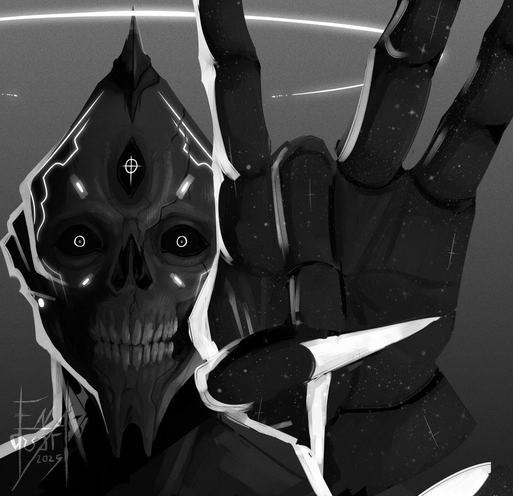 Abaddon (the Harrow warframe presented) about to flick you (a nullifier) in the forehead for ruining his day.