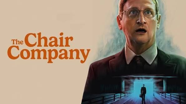 Poster for The Chair Company, in the style of a 70s spy thriller, with Tim Robinson looking worried. About his chair probably.