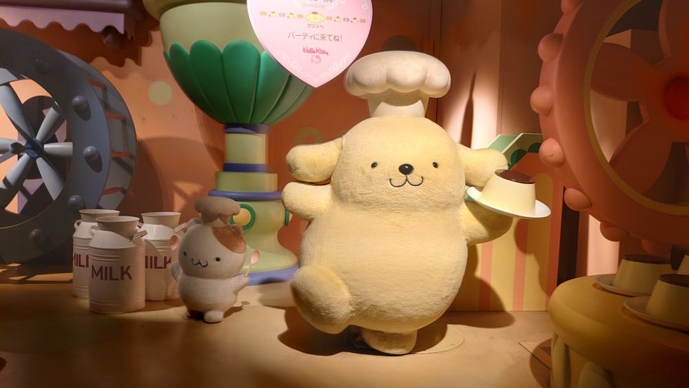 ピューロランドのアトラクション、ボートライドで出てくるポムポムプリンの写真。お鼻が大きくて今と違う雰囲気がある。かわいいね