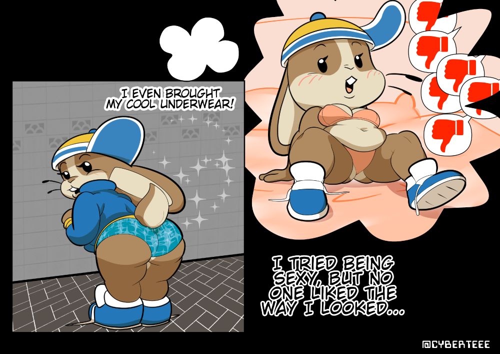 A furry anthro bunny shows off her panties and recalls an experience.