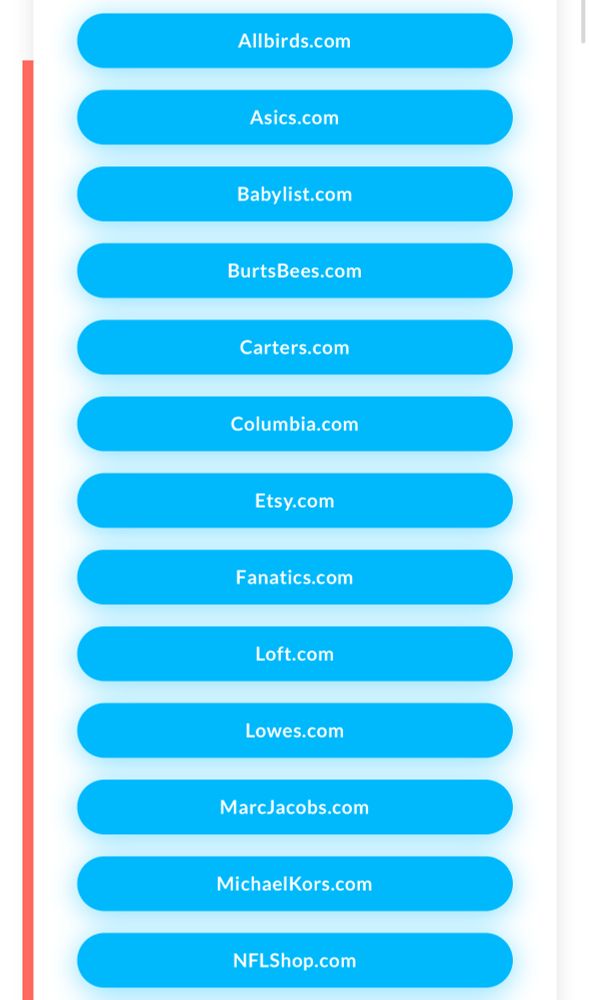 Screenshot from ClassAction.org of 13 retail websites involved in class action lawsuits for privacy violations: allbirds, asics, babylist, burtsbees, carters, Columbia, Etsy, fanatics, loft, Lowe’s, marcjacobs, michaelkors, and nflshop 