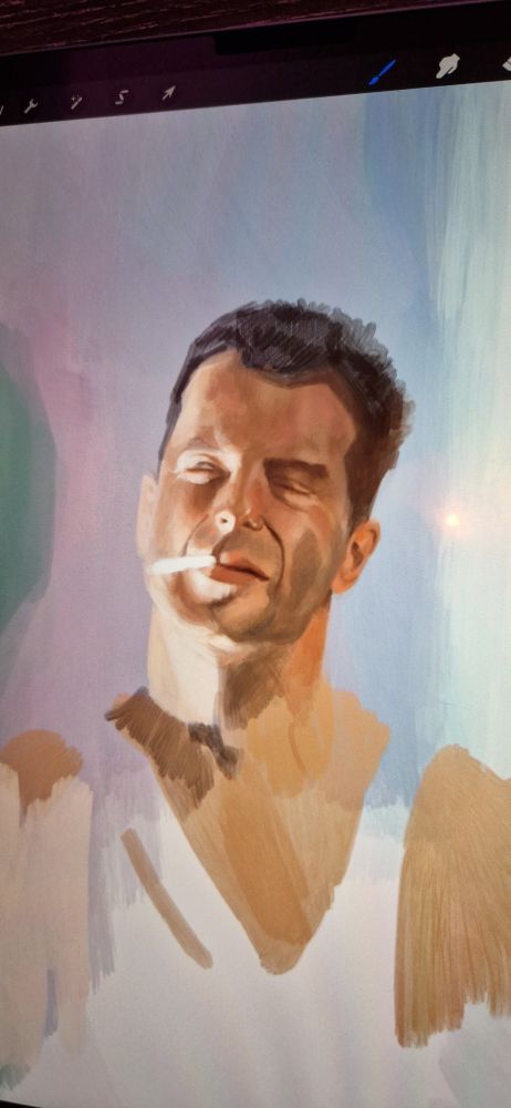 A work in progress digital painting of Bruce Willis as John McClane. 