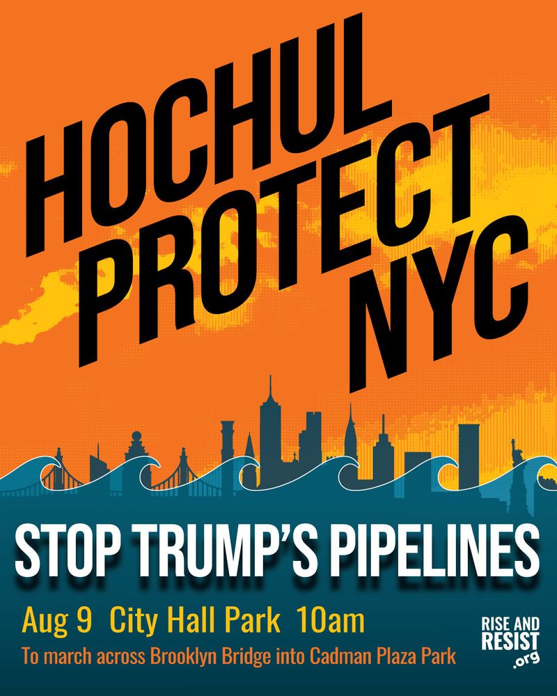 Graphic with orange sky and green water 