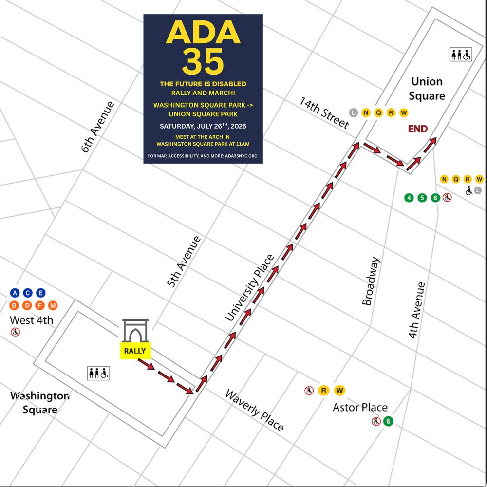 A map of the ADA march route from Washington Sq park to Union Square