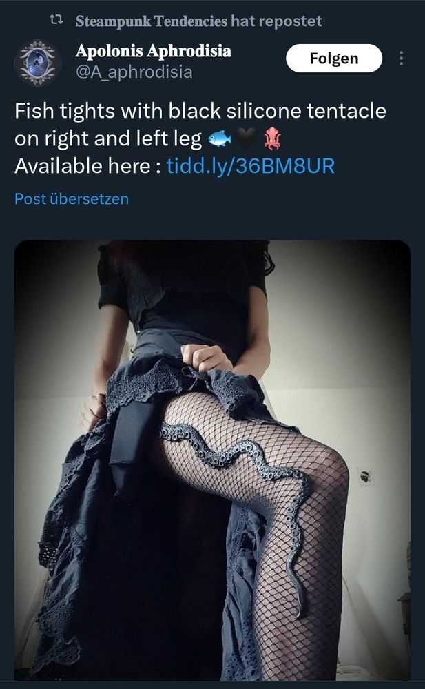 Black fishnet tights with silicone black tentacles on both outer thighs