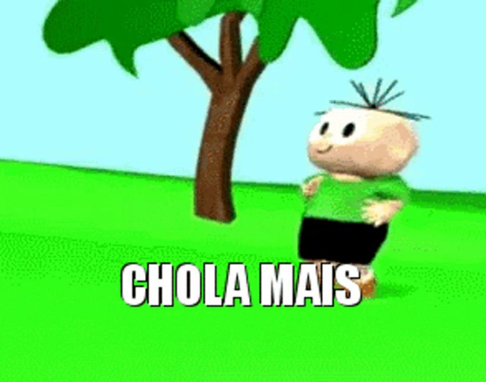 a cartoon character in a green shirt is standing in front of a tree and the words chola mais .