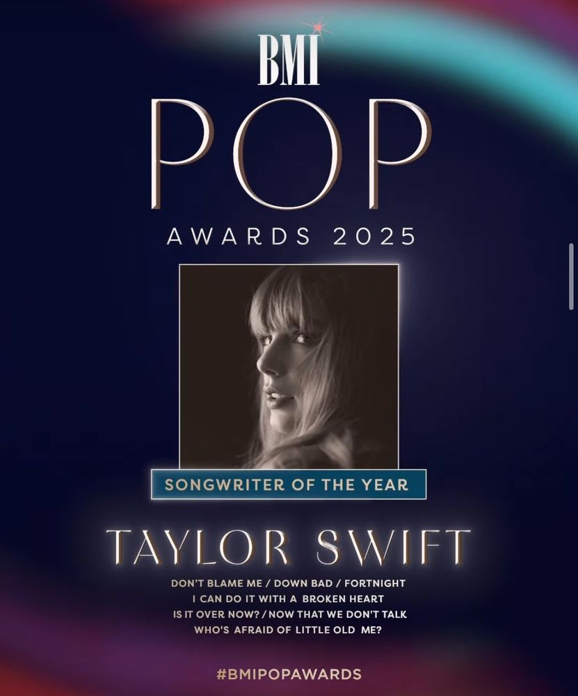 Poster of Taylor’s win at the BMI Pop Awards for “songwriter of the year”