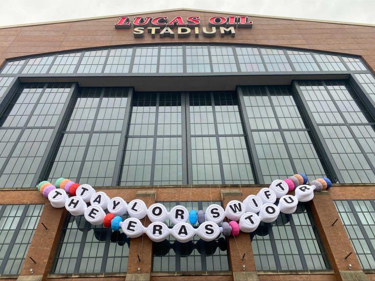 Lucas oil stadium with the gigantic friendship bracelet on the outside 