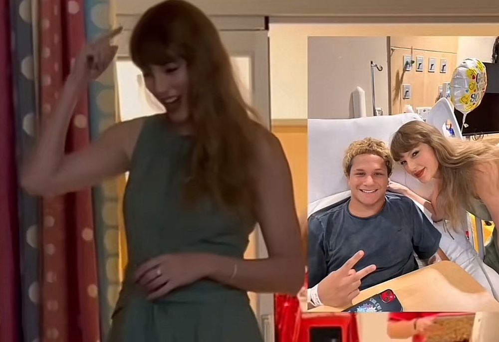 Taylor with a patient at the hospital she recently visited 