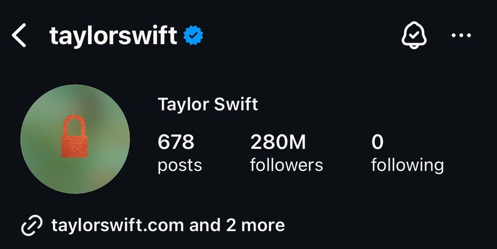 Screenshot of taylor Swift instagram profile showing a blurred background and orange lock on top