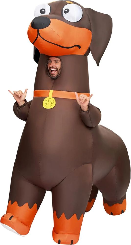 Man in a giant dachshund costume 