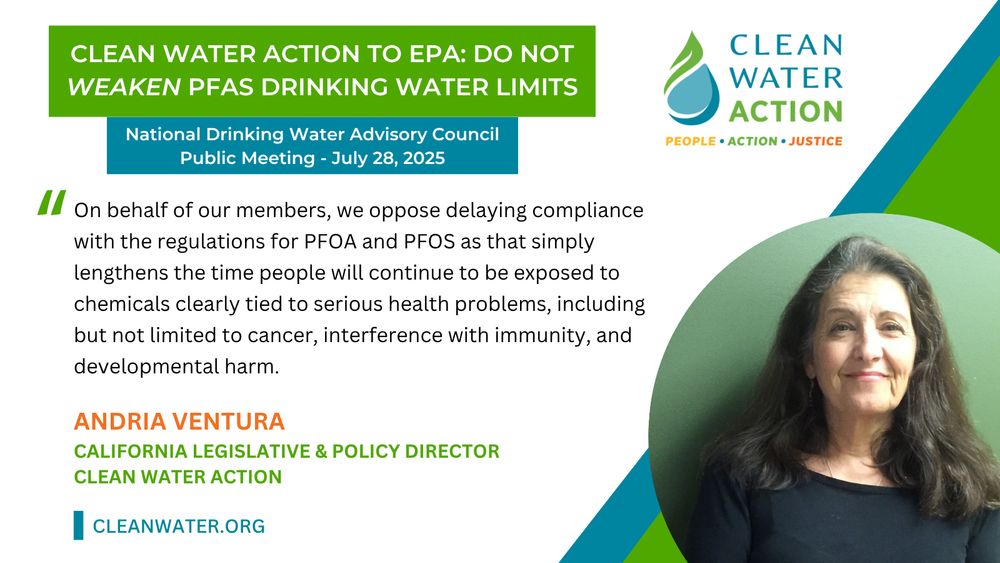 Yesterday, we testified at the EPA's National Drinking Water Advisory Council Public Meeting on PFAS drinking water standards. Our message: Do not WEAKEN #PFAS drinking water limits.