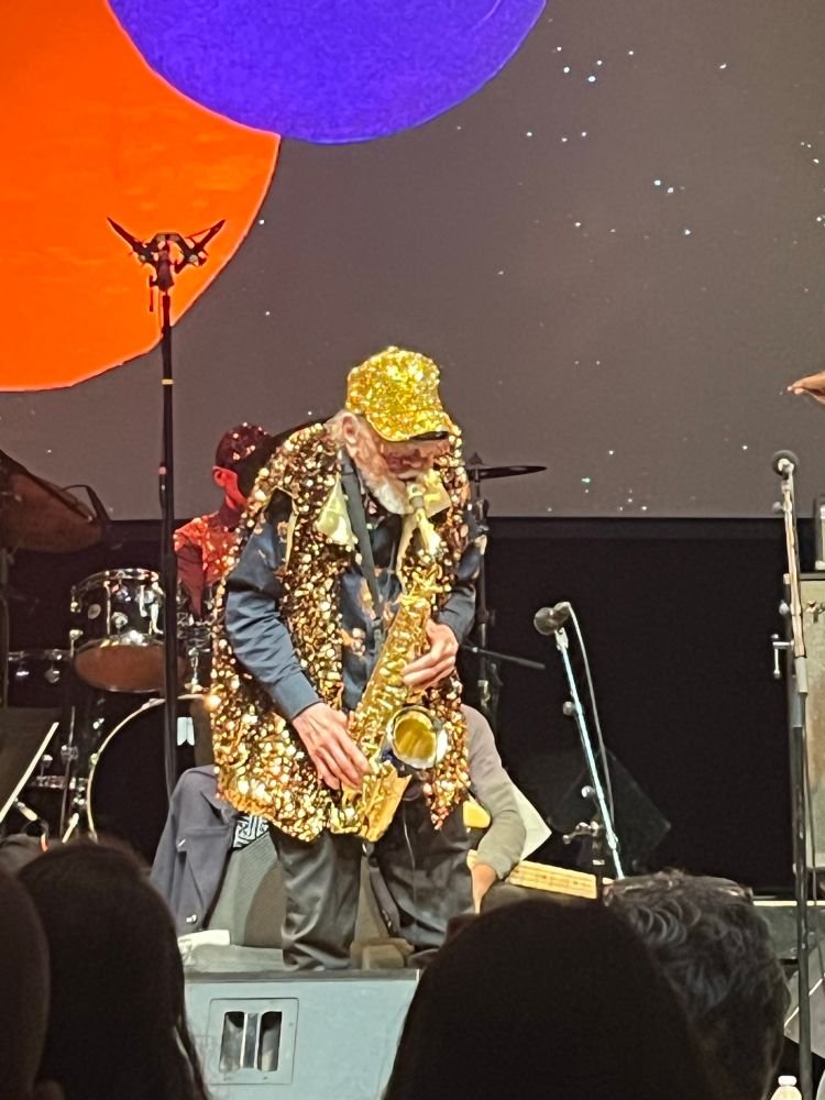 Marshall Allen plays saxophone.  