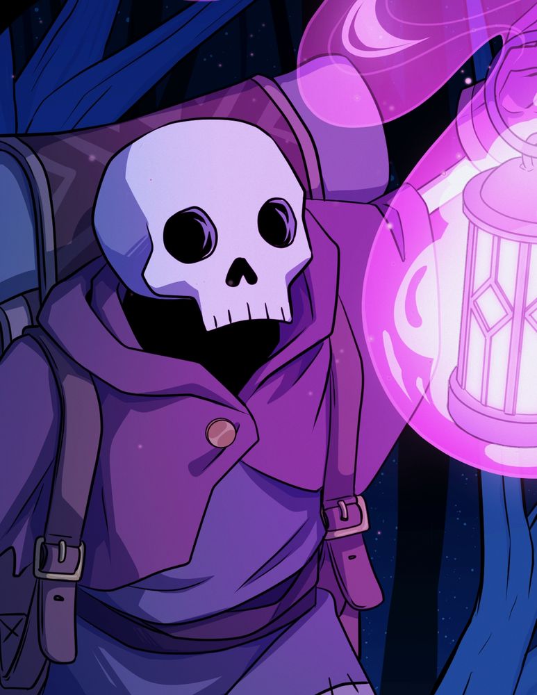 Skeleton adventurer face close-up.