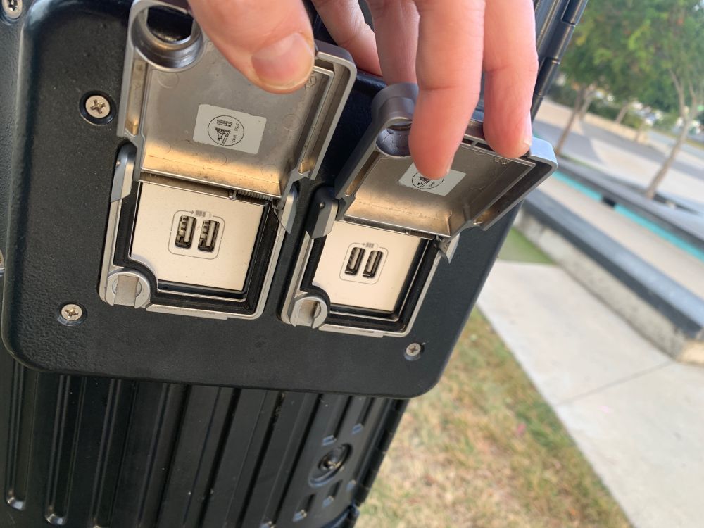 Weather flaps protect the USB ports from the elements