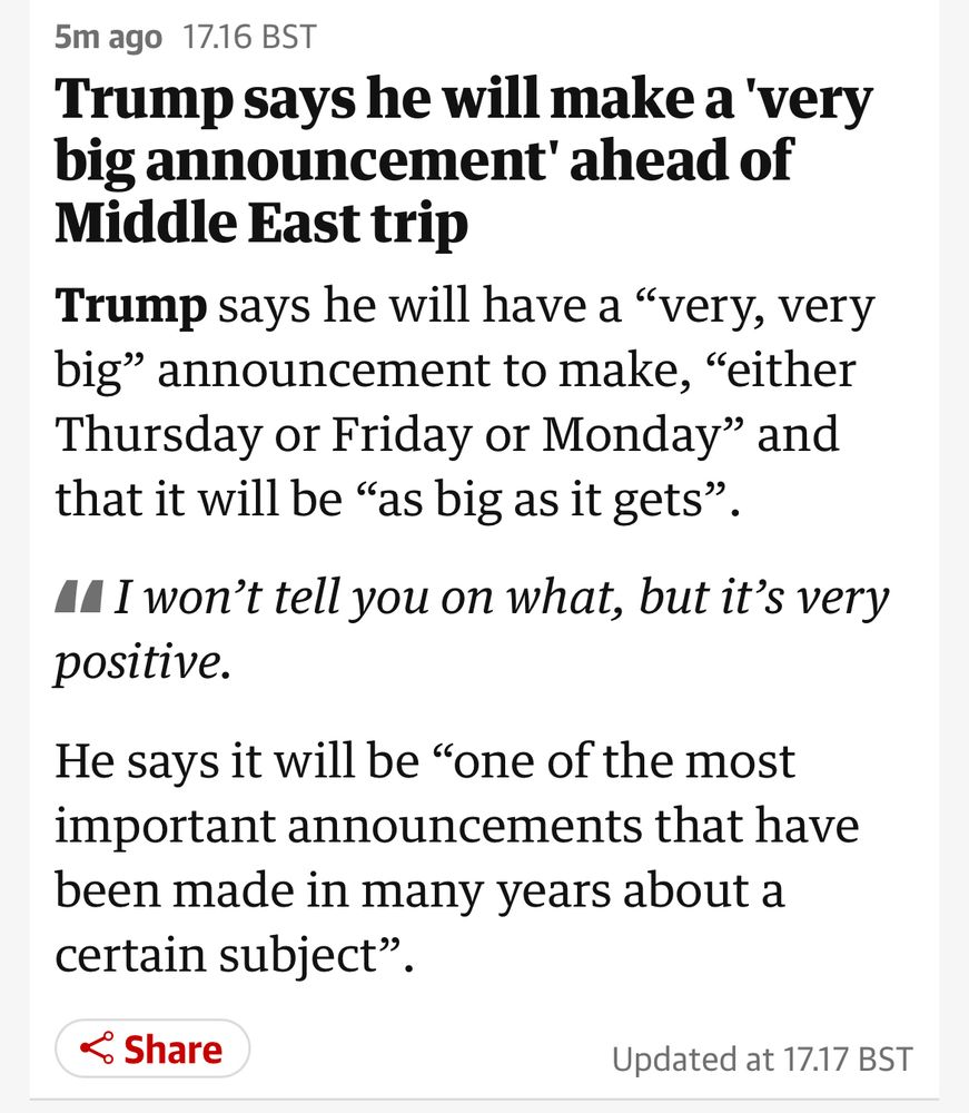 Clipping from The Guardian, dated 6th May 2025. Trump says nothing much as always. 
