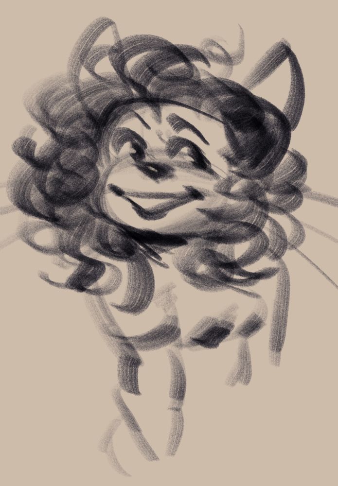 Rough sketch of an anthropomorphic feline lady.