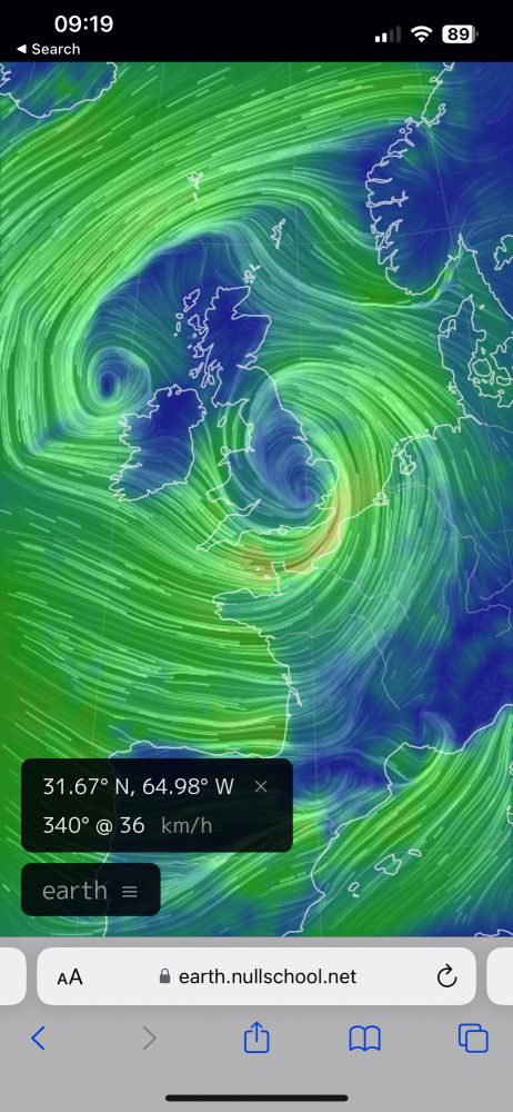 https://earth.nullschool.net/#current/wind/surface/level/orthographic=-2.64,51.73,1343/loc=-64.979,31.667 as of 2023-11-02 09:20