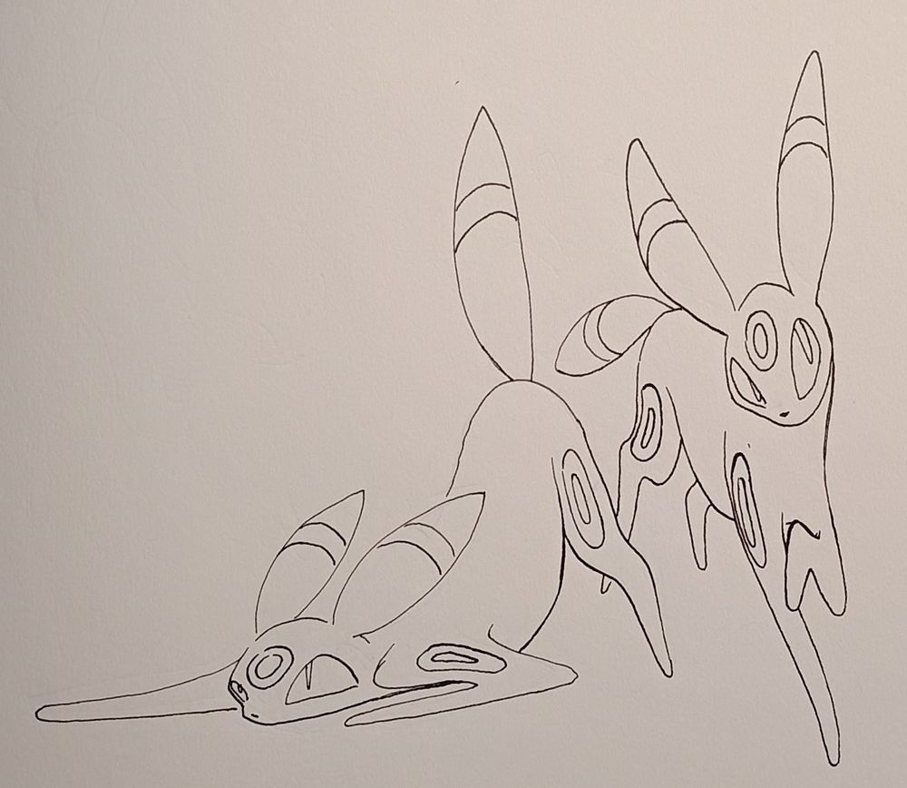 Ink drawing of two Umbreons 