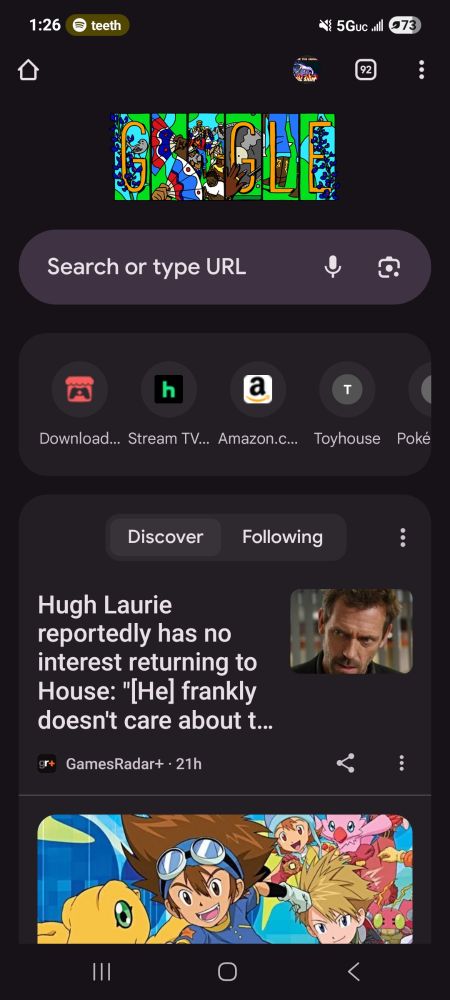 A screenshot from Google to show an article saying Hugh Laurie doesn't want to come back as House from House M.D.