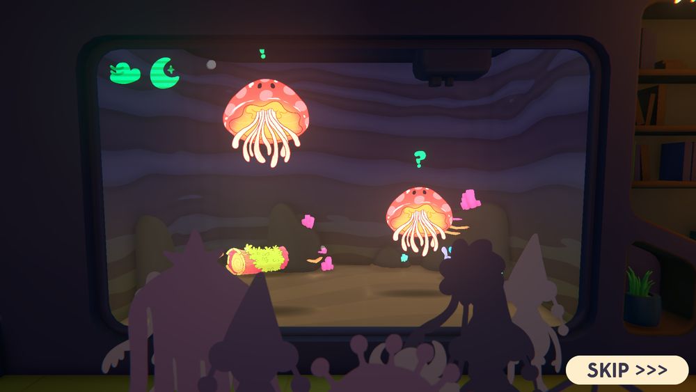 A pool with jellyfish and visitors watching them